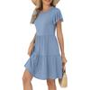 Women's Summer Ruffle Sleeve Round Neck With Pocket Solid Color Casual Dresses