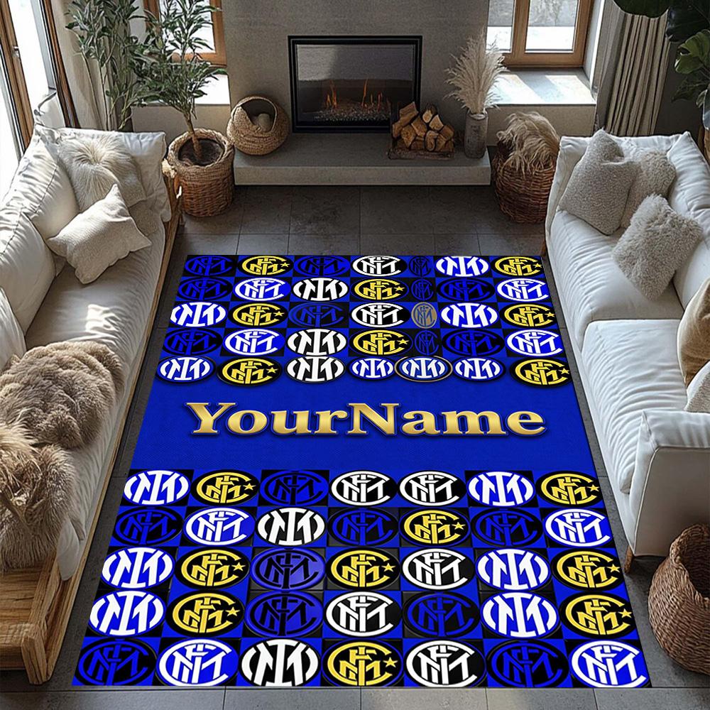 Inter Milan Customize Text Floor Rug Office Rug Suitable for Foyer Game Room Hallway Dormitory Antislip Carpet Decorate Offices Best for Christmas