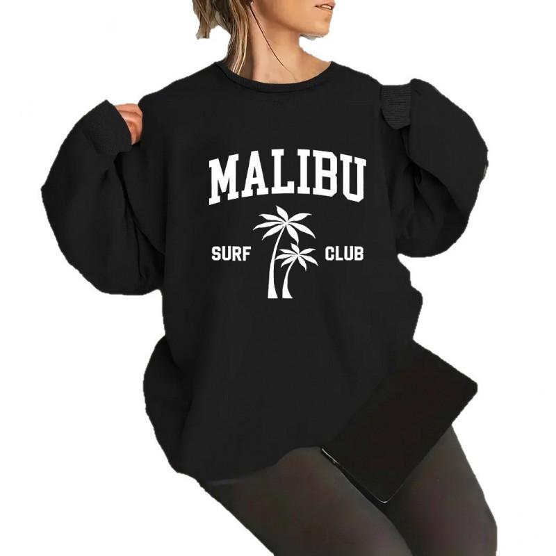 Womens Loose Fit Crewneck Sweatshirt With Letter Print - Streetwear Casual Pullover 2025