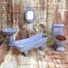 1:12 Dollhouse Miniature Blue Porcelain Bathroom Set Toilet Basin Bathtub
