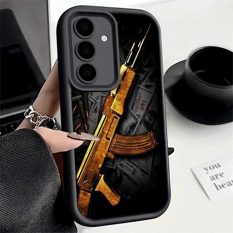 Чехол для телефона для Samsung Galaxy S26 S25 Ultra S24 FE Золотой Пули AK47 Пистолет Гильза S23 Plus S22 + S21 S20 5G Мягкий Силикон F