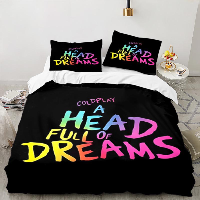 3PCS Cold-play Bedding Set Printed Duvet Cover Closure Includes 1 Duvet Cover & 2 Pillowcases for All Seasons Bedroom Decor