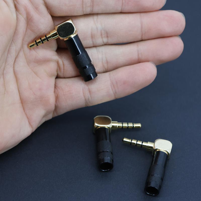 4 Poles Jack 3.5mm 90 Degree Right Angle 1/8" Earphone Plug 3.5 Audio black Adapter Gold Solder 3.5mm Headphone Wire Connector