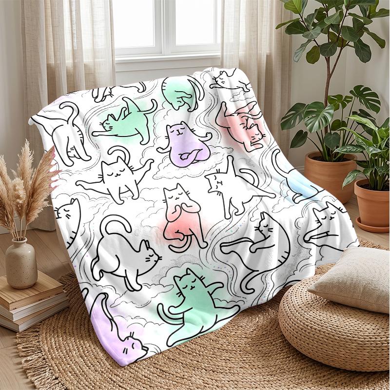 Colorful Cats Pattern blanket Personalized Name Flannel Blanket Soft Cozy Plush Throw for Sofa Bed Lightweight Home Decor
