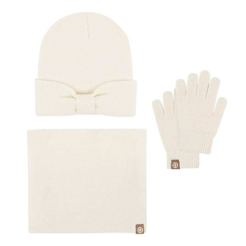 Toddler Winter 3-Piece Set Cute Bow Knit Hat Scarf Gloves Warm Windproof Thick