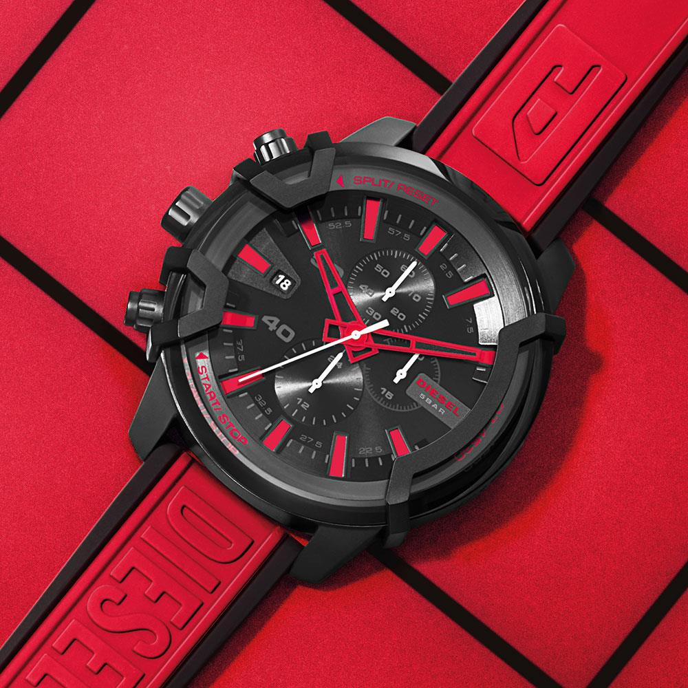 Diesel DZ4530 Griffed Chronograph красные силиконовые мужские часы