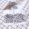 Christmas Women Hand Wrist Windproof Mittens Warmer Y2K Leopard Print Gloves Plush Suede Faux Rabbit Fur Fingerless Gloves