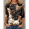 Fashion Design Women's T Shirts 3D Print Kawaii Cat Graphics Long Sleeve Crew Neck Regular Fit Spring/Fall Thin Style Sportwears