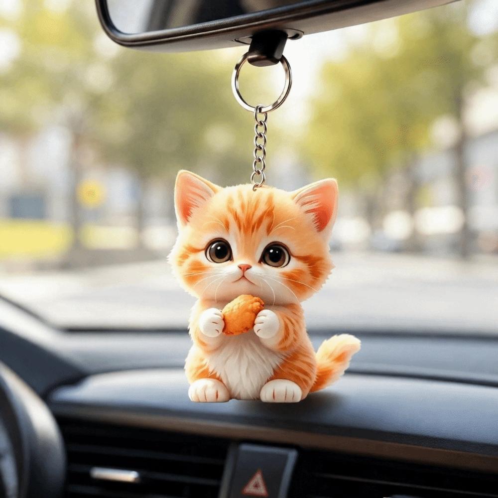 Acrylic Cat Keychain 2D Flat Key Ring Bag Charm Kitten Hanging Ornaments Student Gift