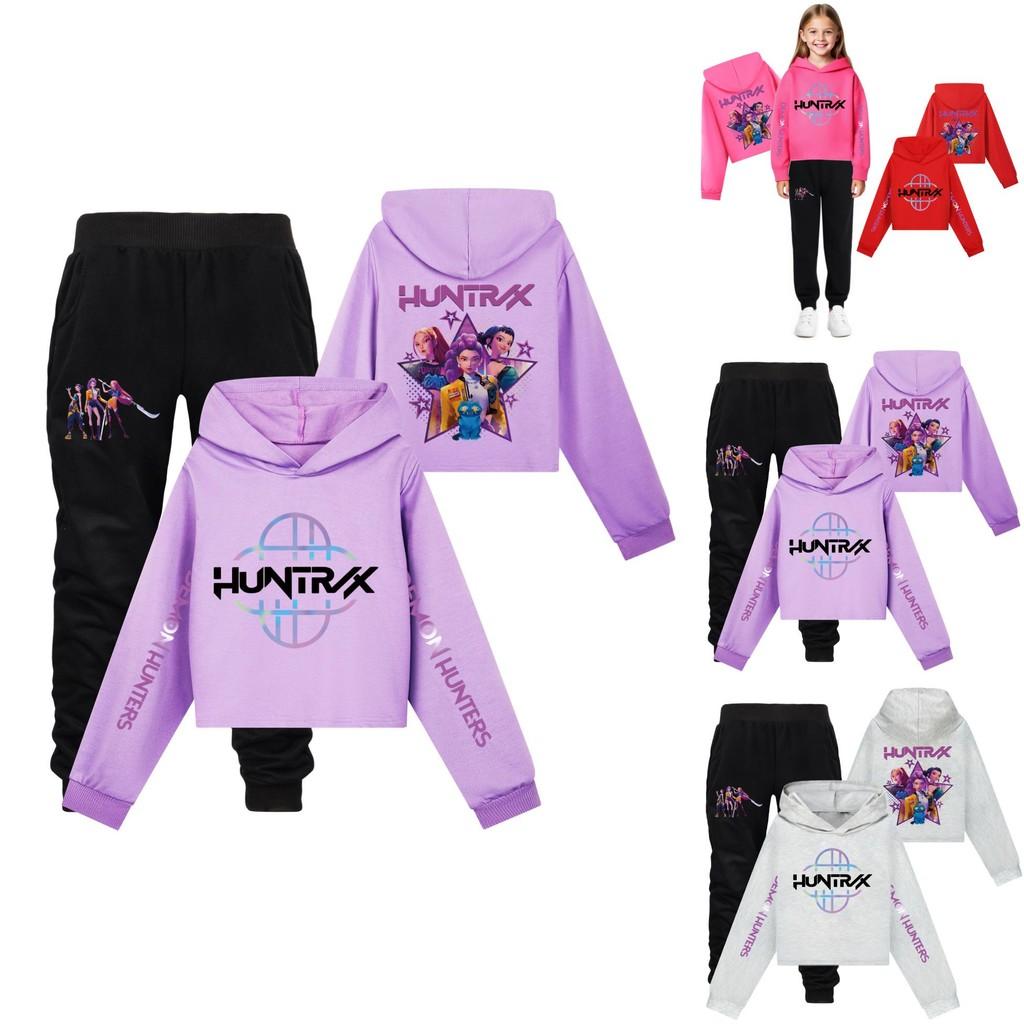 Kpop Demon Hunters Girl Hoodie Pants Set With Cartoon Print For Casual Wear