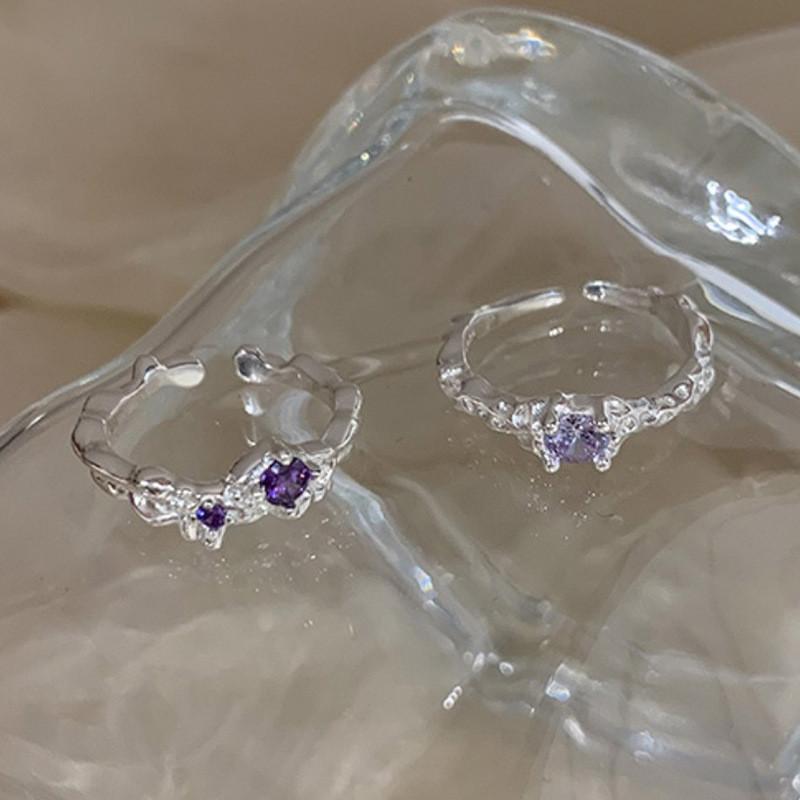 S925 Silver Adjustable Geometric Purple Ring For Women Chic Fashion Vintage
