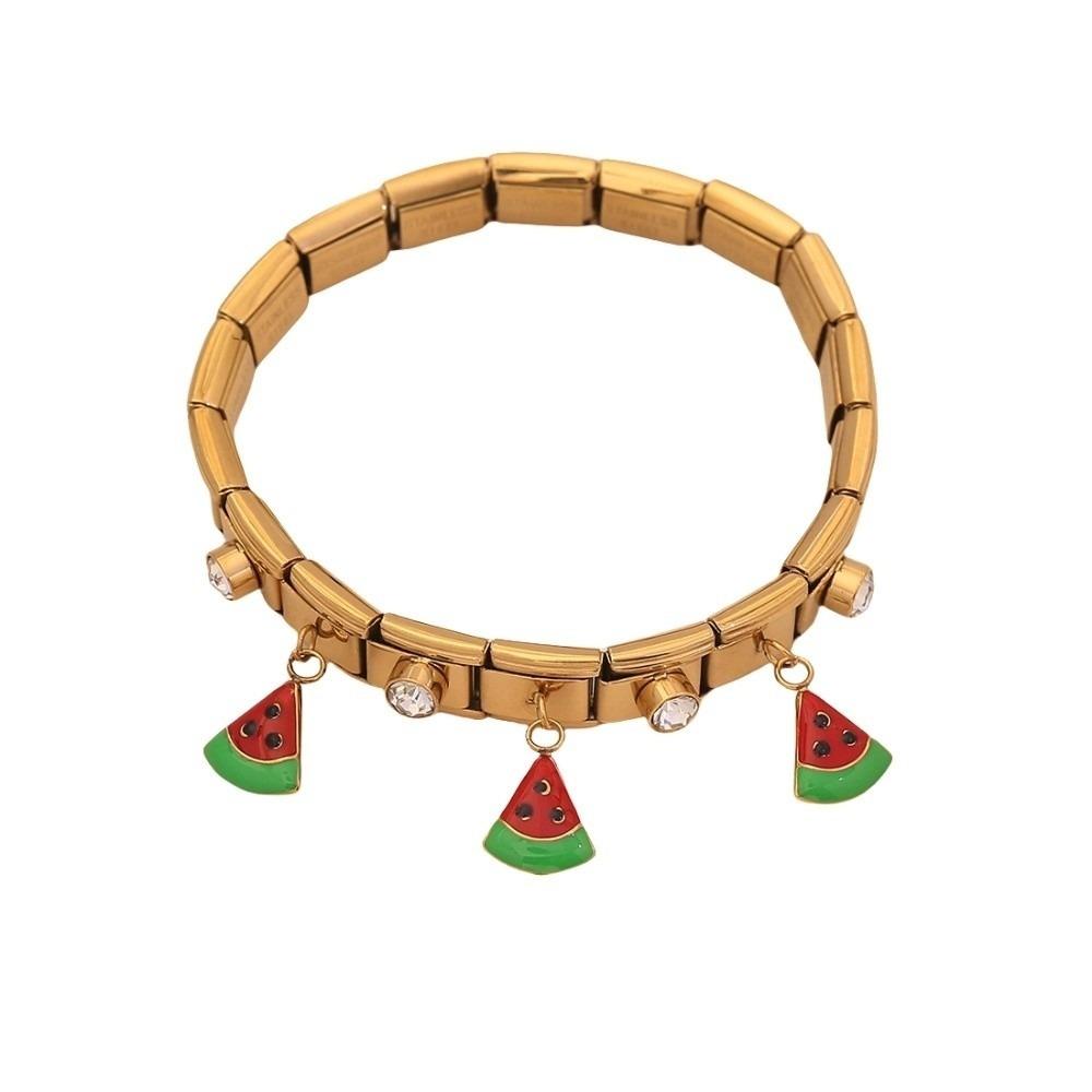 Watermelon Fruit Pendant Bangle Crystal Stainless Steel Bracelet Vacation