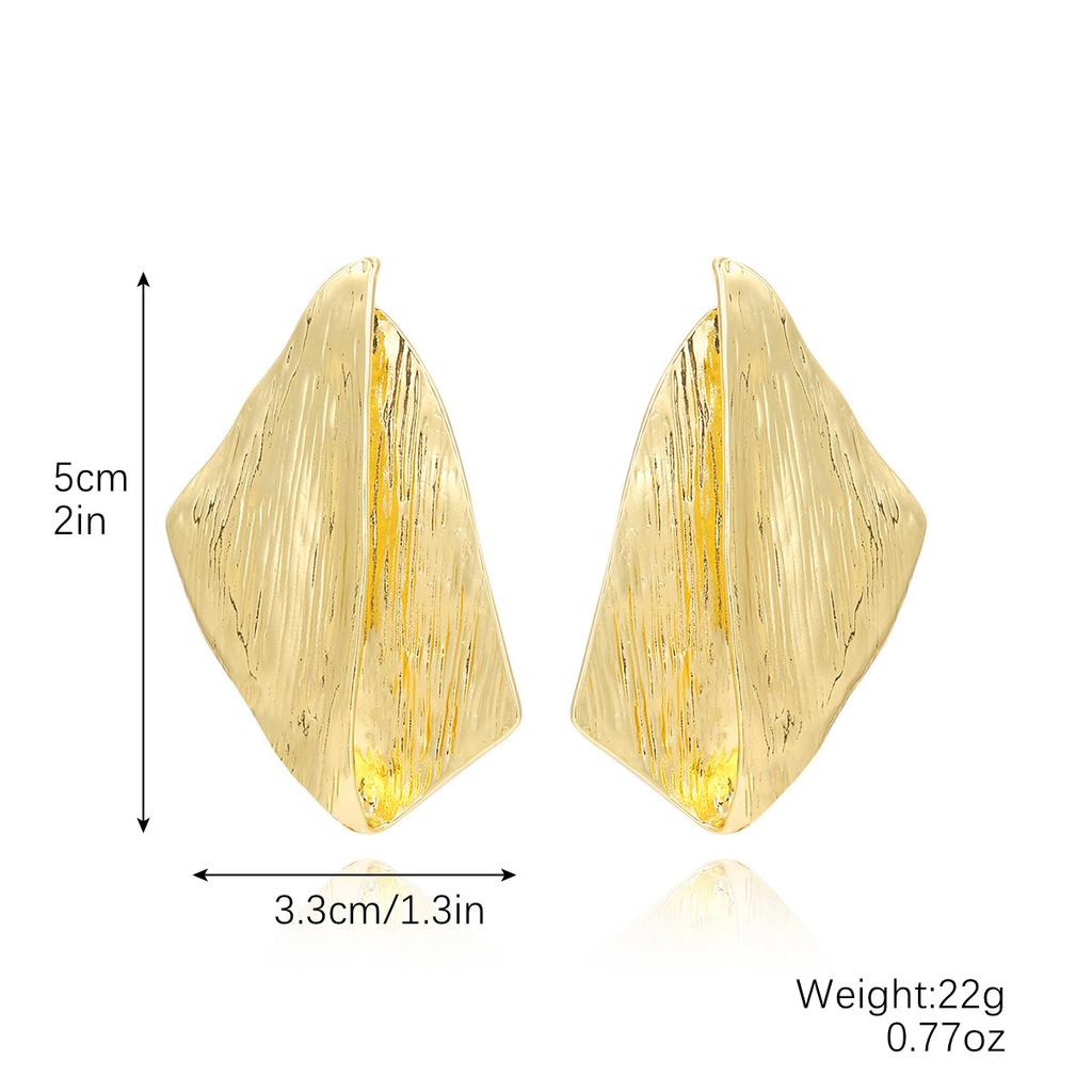 Exaggerated Temperament Earrings Gold Senior Sense Ins Cold Wind Simple Metal Droplets Pleated Pearl Flower Earrings