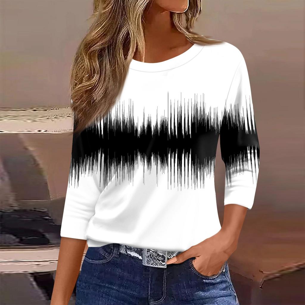 Женская футболка, модная повседневная футболка с круглым вырезом и рукавом 3/4, свободная футболка с принтом, женская футболка