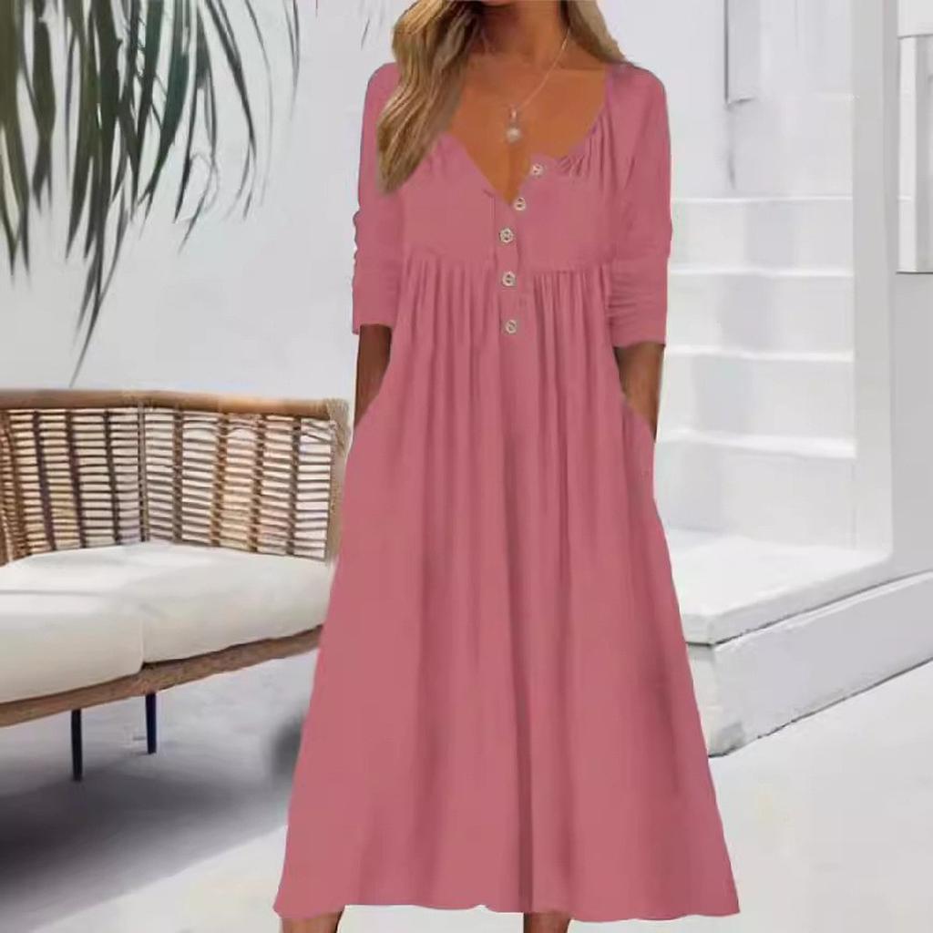 Женское повседневное платье с длинным рукавом свободного кроя однотонное