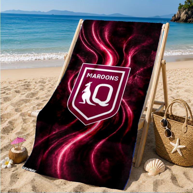Australia Maroons Rugby Team Emblem Beach Towel, Quick-drying, Easy to Care for, Suitable for Both Fitness and Beach Vacations,Sports Essential