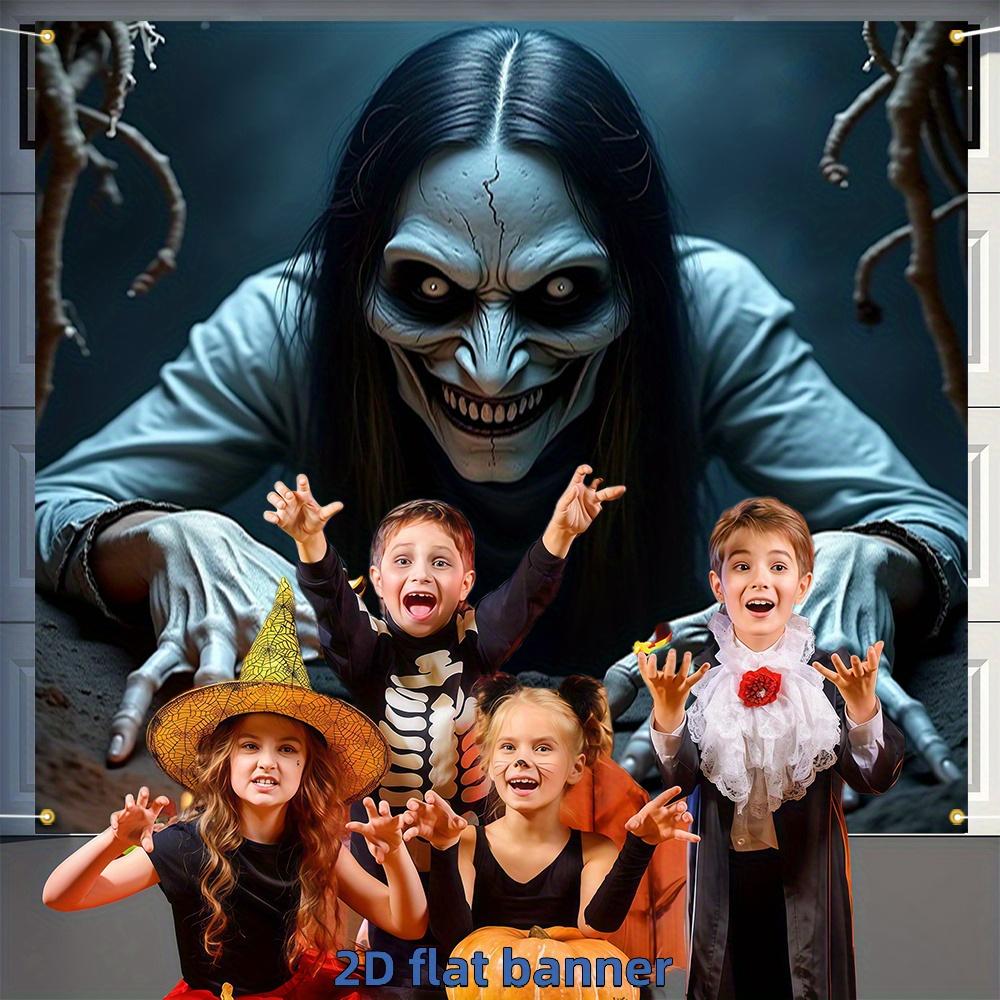 2D flat banner, 1pc Halloween Happy Garage Door Banner, Ghost with Long Hair Monsterzyc