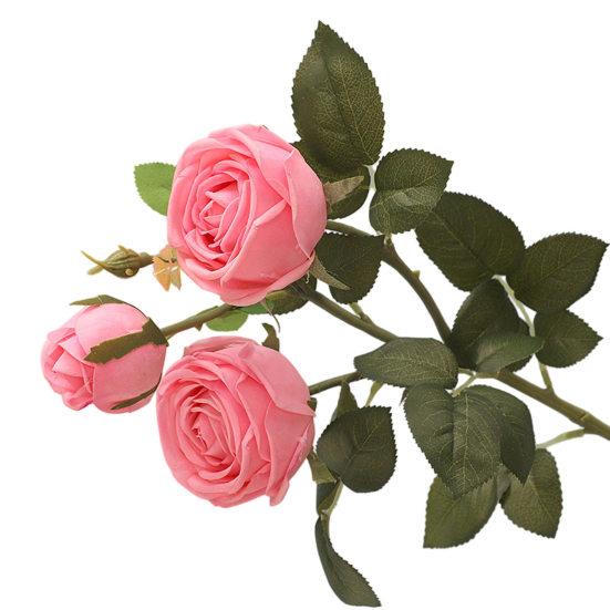 Букет из 3 веток искусственных цветов с 2 цветущими головками и 1 бутоном, роза с эффектом настоящего прикосновения, ветка для свадебного декора, домашнего офиса, стола