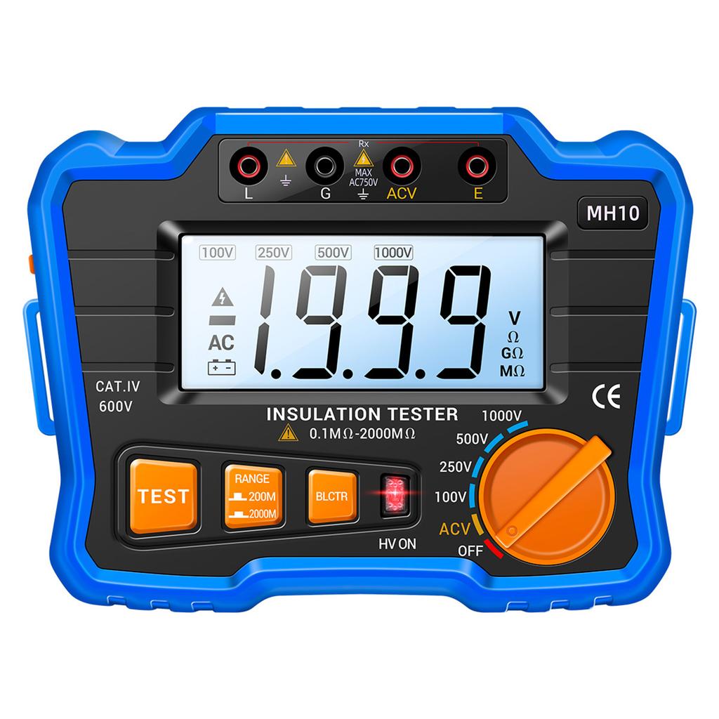 Insulation Resistance Tester 100VCelsius 250VCelsius 500VCelsius 1000V Resistance Tester with LCD Backlight Digital Display Screen