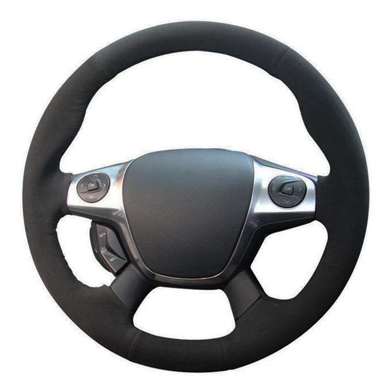 Черная натуральная кожа замша Чехол на руль автомобиля Для Ford Focus 3 2012-2014 KUGA Escape 2013-2016 C-MAX 2011-2018