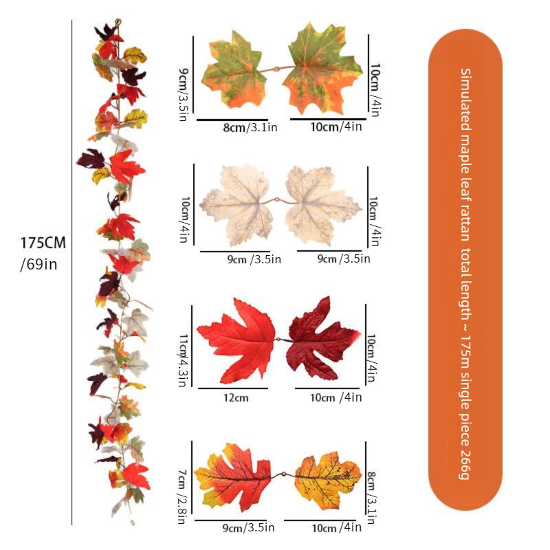 Artificial Maple Leaf Garland Fake Fallen Leaves Autumn Decor Rattan for Thanksgiving Halloween Festivals Wedding Xmas Decor