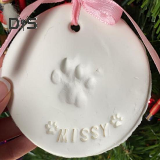 2 Pcs Dog/Cat Paw Print Kit DIY Pet Paw Print Hanging Ornament with Customization Tools And Display Stand Clay Pawprint Keepsake Kit