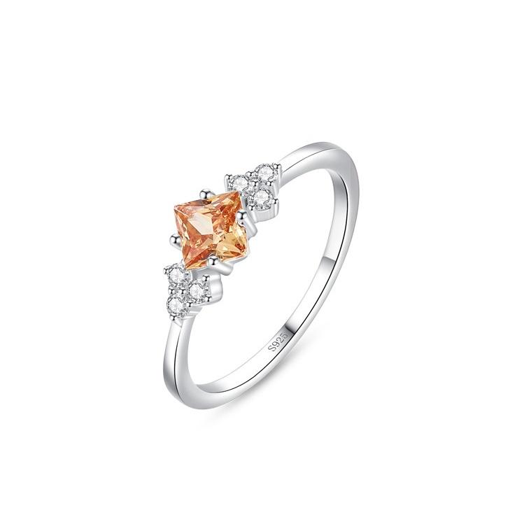 Ada Jewelry Joyas De Plata De Ley 925 Luxury Elegant Female Sterling Silver Champagne Flash Zircon Ring