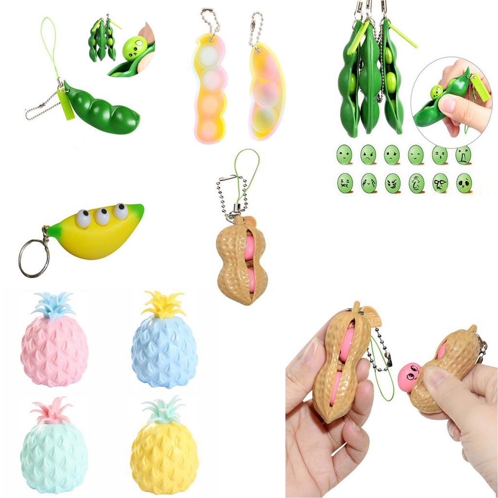 Fidget Toys Decompression Edamame Squishy Squeeze Peas Beans Keychain Infinite Peanut Edamame Toys Peas Popper Toy