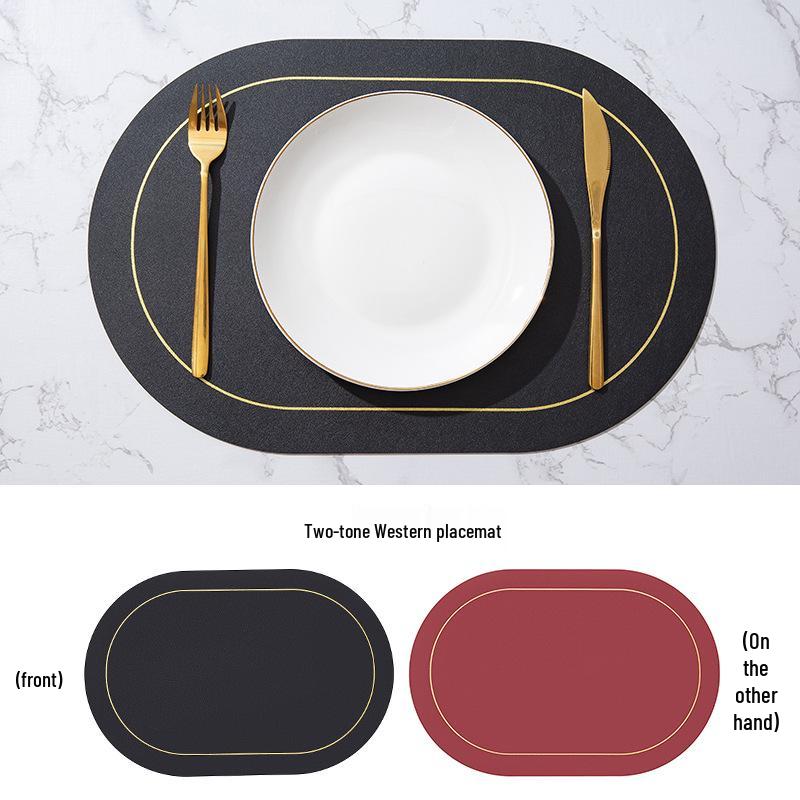 Nordic Two-Tone Oval Leather Placemat - Waterproof, Oil-Proof, Heat-Resistant.