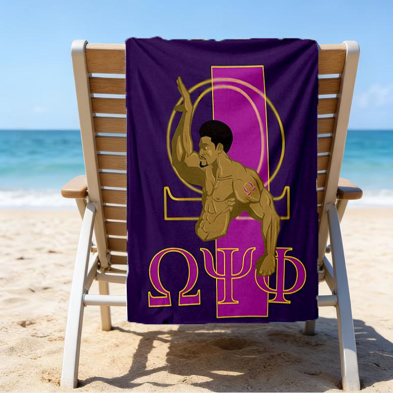 proof beach towel with a Omega Psi Phi pattern - soft,absorbent,quick-drying,machine washable - perfect for swimming,camping,bathing