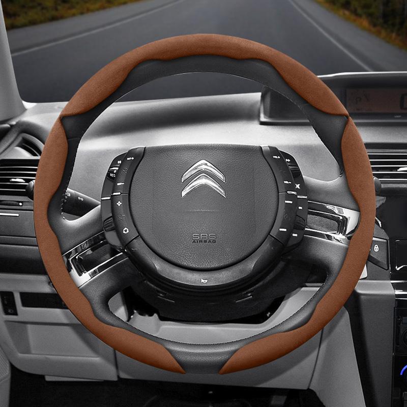 Suitable for Citroen Suede Snap-on Steering Wheel Cover Non-Slip C3 C4 X Berlingo C5 Aircross Jumper SpaceTourer Ami X Black Red