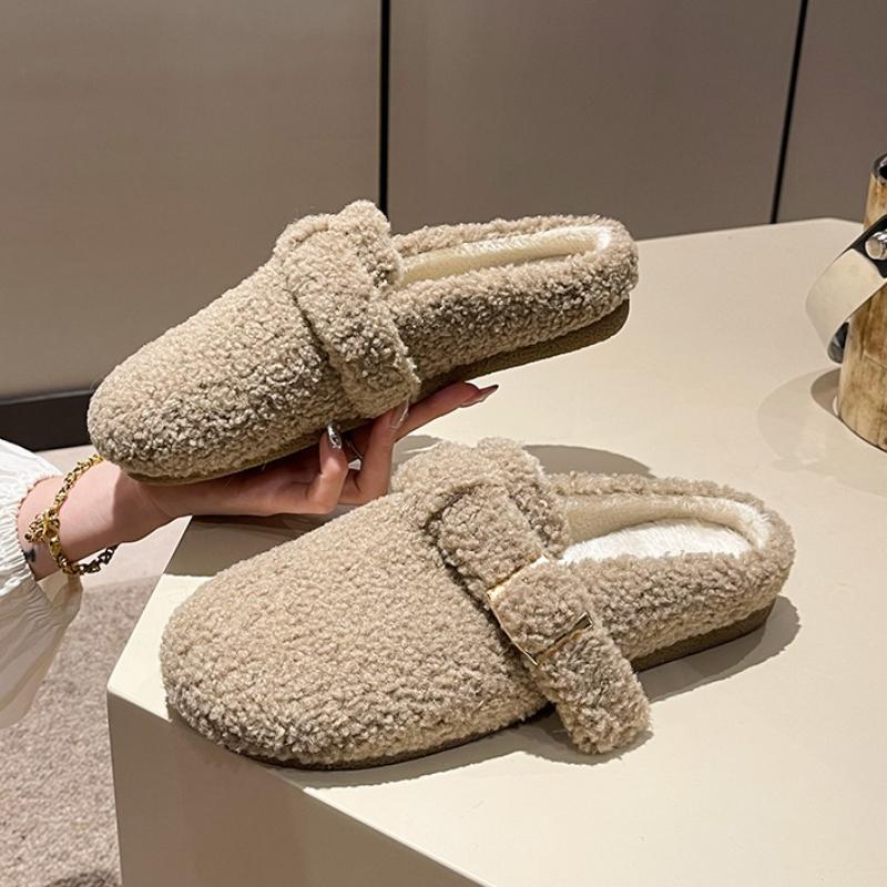 Меховые тапочки Женские Новые туфли-мюли Балетки Замшевые Короткие плюшевые туфли 2025 Зима Женские кроссовки Шлепанцы Слингбэки Слайды
