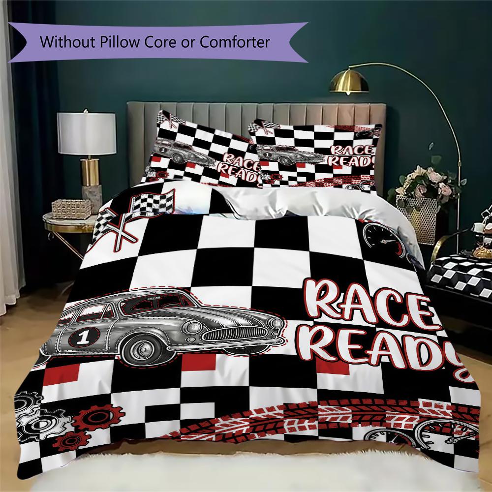 Checkerboard Racing Pattern Bedding uilt Set uilt Cover Pillowcase Home Decoration Birthday Gift (1 * duvet cover + 2 * pillowcase without core)