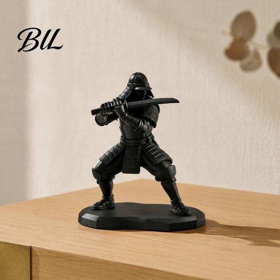 Dark Warrior Desk Decor 3D Printed Samurai Figurine with Swords, Cool Statue, Stable Niche Trendy Art Base Desktop Ornament for Gaming Room And Office