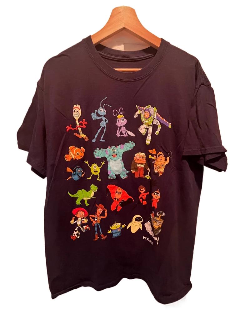 2025 EUC PIXAR Short Sleeve Cotton Unisex and Women TShirt Navy Pixar Characters Unisex Cotton Short Sleeve High Street