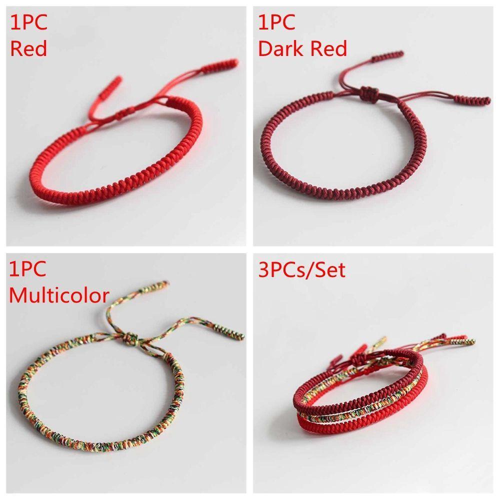 1PC/3PCs Handmade Jewelry Adjustable Tibetan Buddhist Knots Bracelet Weave Bangle Red Rope