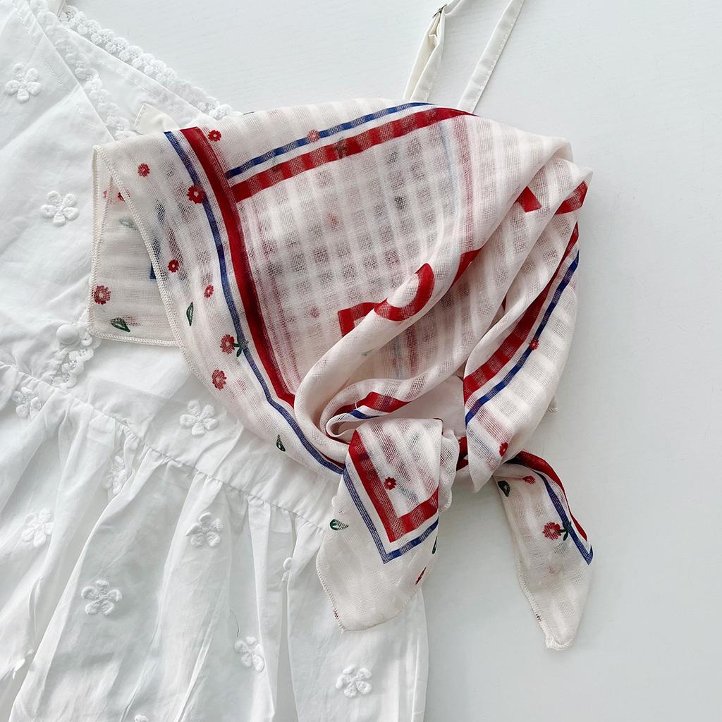 Retro Countryside Small Square Scarf French Artistic Cotton And Linen Scarf Women'S Spring And Autumn Summer Sun Shading And Sun Protection Headscarf