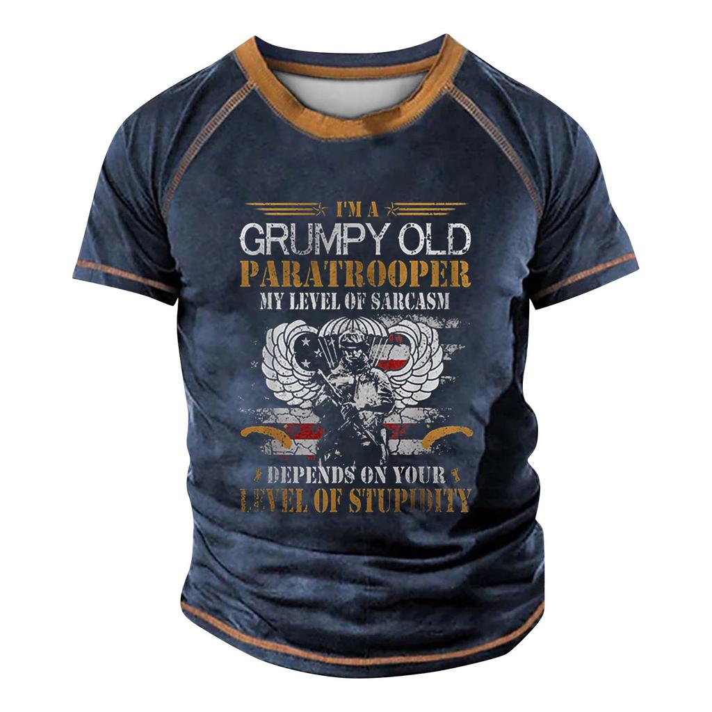 Men's Raglan T-shirt Retro Short Sleeve Round Neck Letter Printing Tops