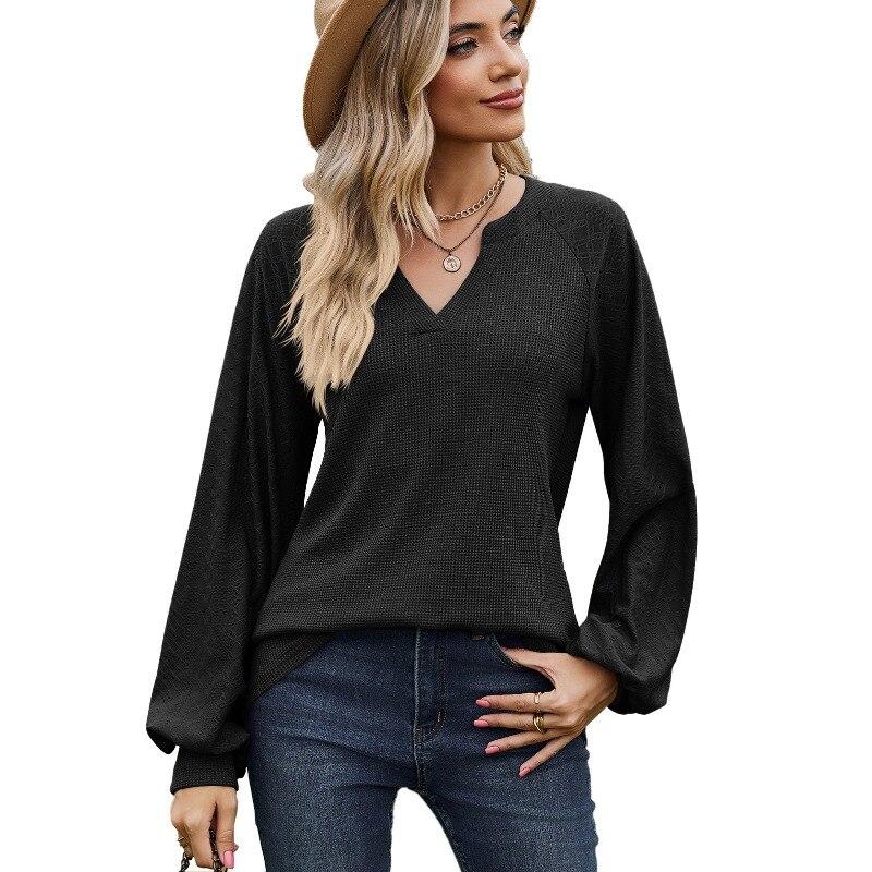 2023 Casual Loose Long Sleeve Woman Blouse Fashion Solid Color V Neck Womens Shirts Elegant Female Clothing Blusas 28423