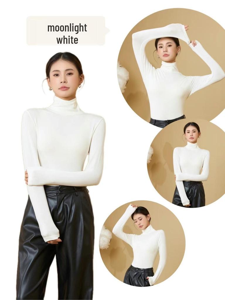 Women's Turtleneck Base Layer: Tencel Wool, Slim Fit, High Elasticity, Long Sleeve, Warm Autumn-Winter Top