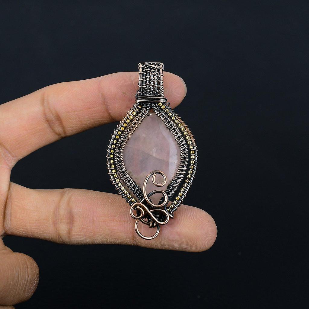 Rose Quartz Jewelry, 999 Copper Wire Wrapped Pendant Handmade Gemstone Jewelry, Gifts For Wife Brand New Pendant