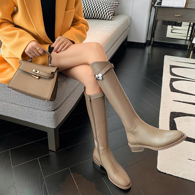 Grape Mom Studiolee Черные ботинки Женские Интернет-знаменитость На молнии Толстая подошва Высокие Узкие Ботинки для мотоциклистов