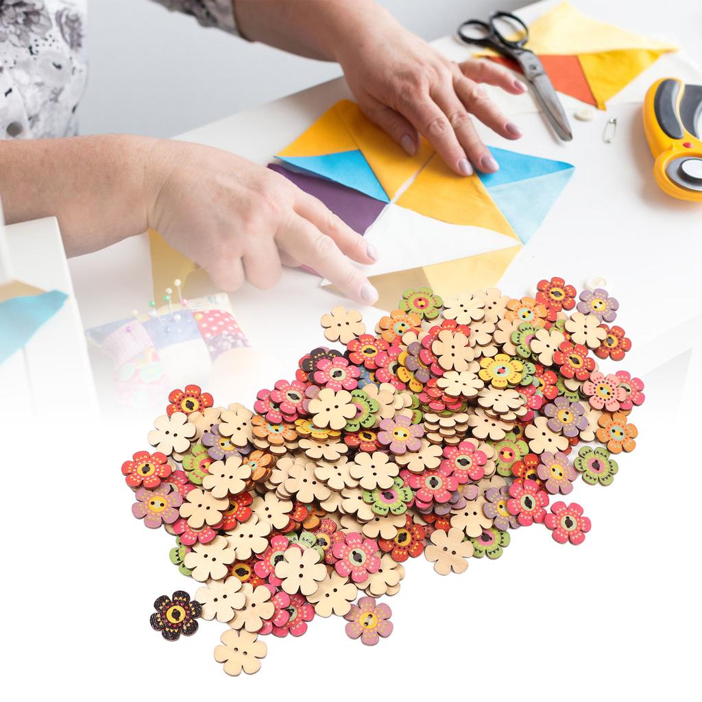 Flower Buttons Retro Rich   Vivid Colors   Wood Wide Application Craft Buttons for Clothing Bag