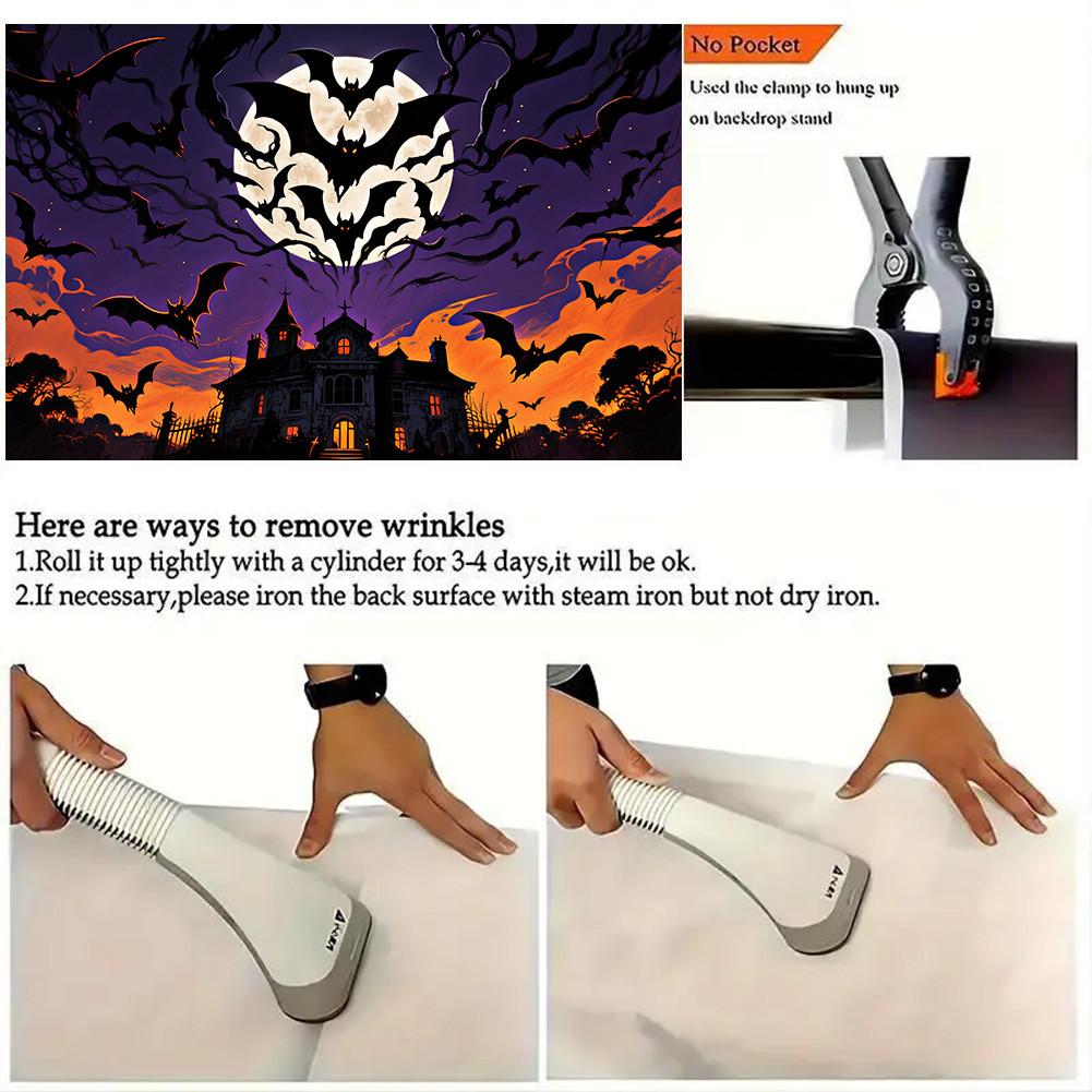 Страшный баннер-фон на Хэллоуин - Замок с летучими мышами и полной луной для вечеринок в помещении/на открытом воздухе, выпускного, декора на Хэллоуин, мероприятия