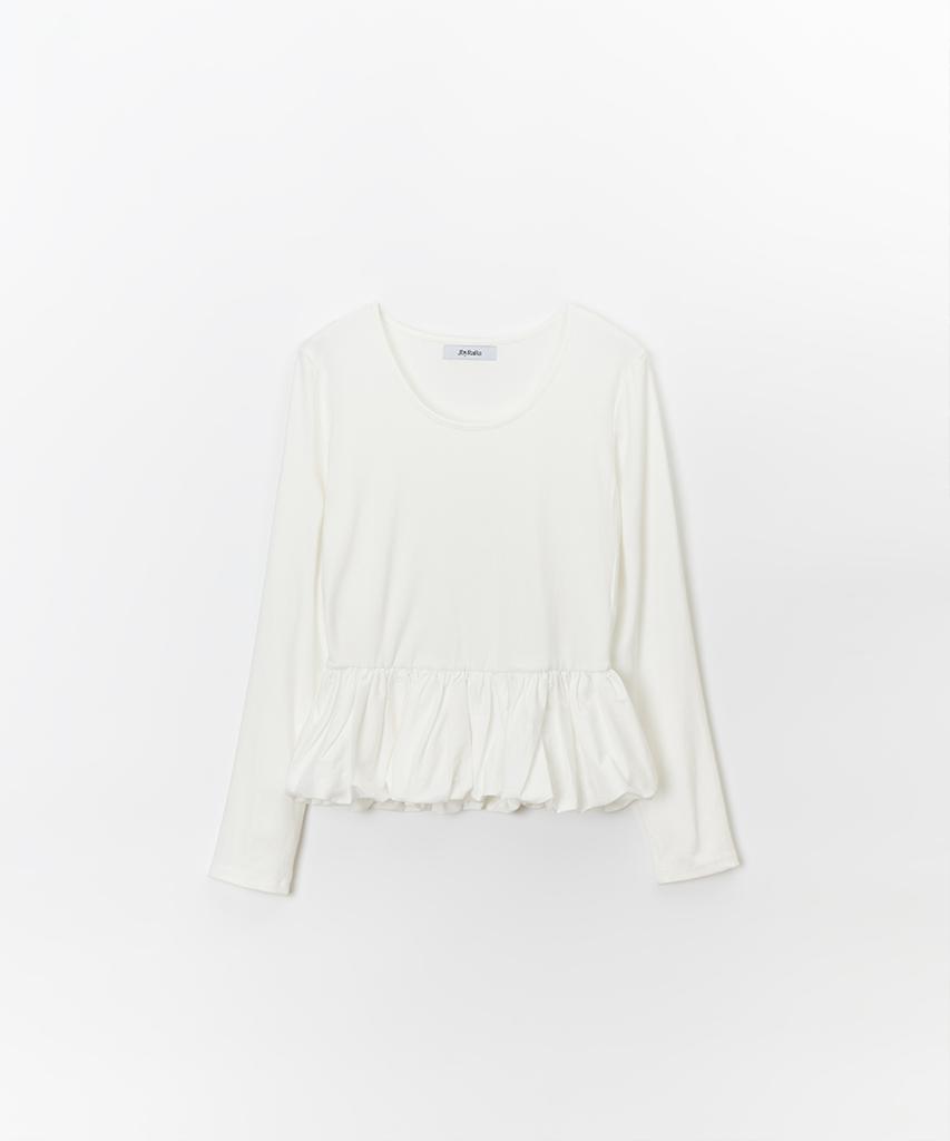 JBYRARA Layered Balloon Shirred T-Shirt_White