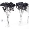 Dark Gothic Artificial Black Rose Velvet Silk Flower Halloween Home Bar Desktop Bedroom Closet Cabinet Room Studio Party Decor