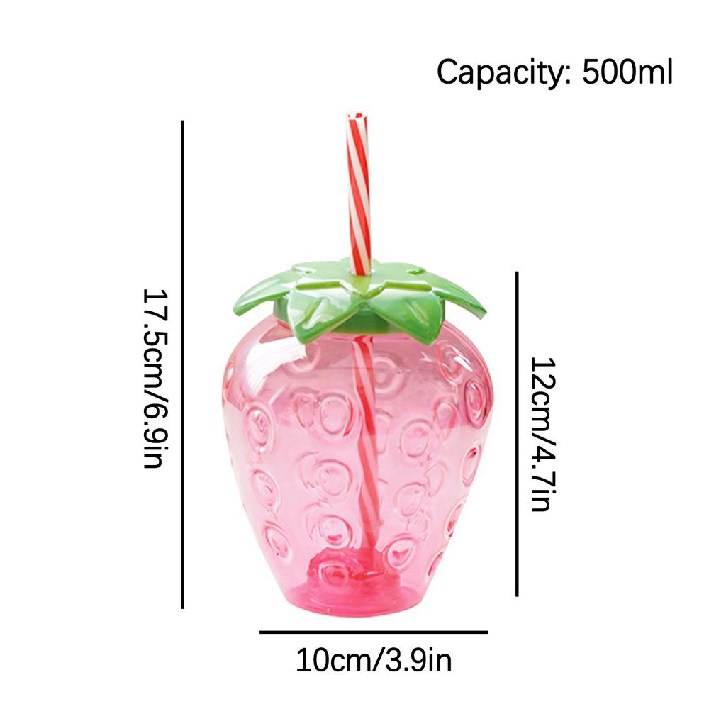 Strawberry Straw Cup Cute 500ml Large Capacity Plastic Water Cup for School Office Home