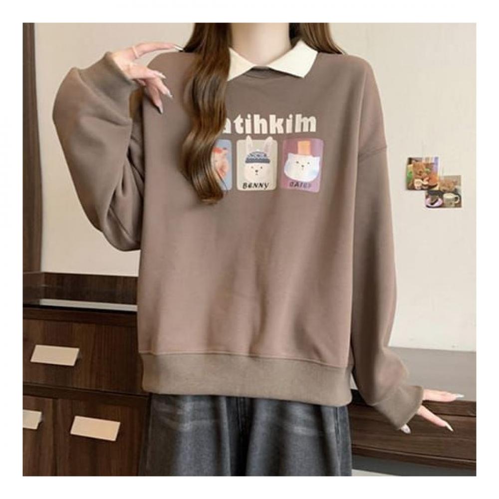 Navava Women Lovely Printing Collar Long Sleeve Sweatshirt Nt1906