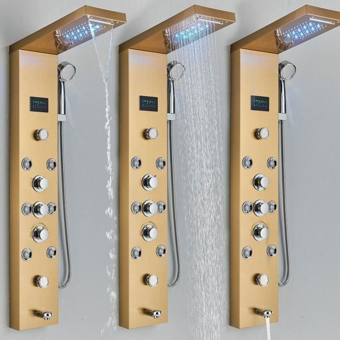 Panneau de douche avec lumière LED, cascade, affichage numérique, ensemble de robinets de douche, SPA, Jet de Massage
