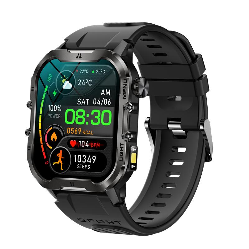 T26 Смарт-часы с фонариком, 1,96-дюймовым большим экраном, светодиодная подсветка, Bluetooth, вызов SOS, прочные спортивные смарт-часы для фитнеса